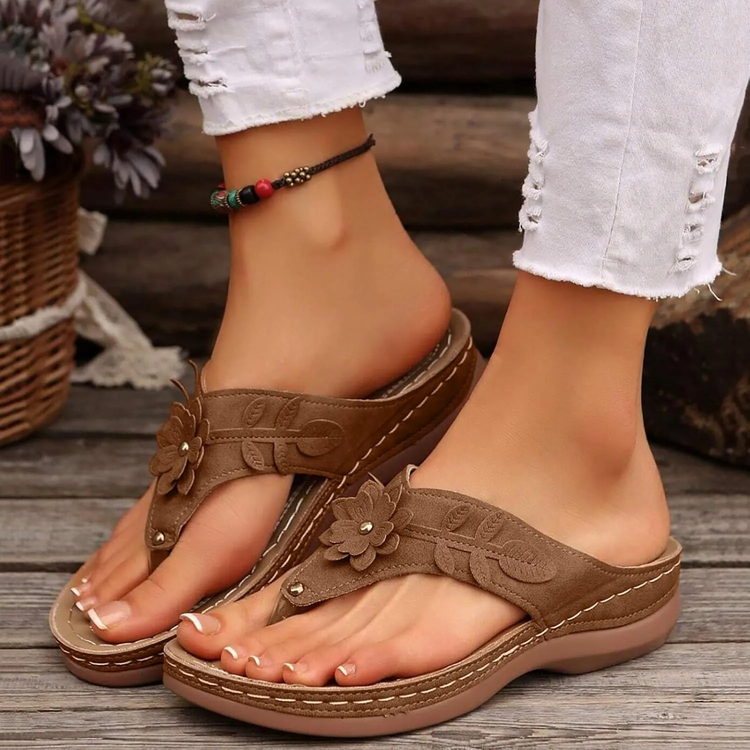 Orthopedic Sandals for Women Arch Support Flip Flops Open Toe Slippers Platform Wedge Sandals Walking Shoes