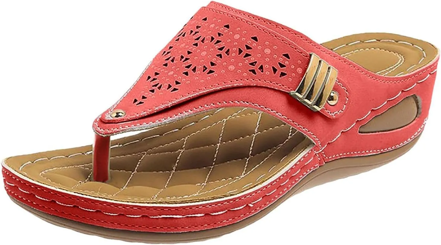 Orthopedic Sandals for Women Arch Support Summer Hollow Platform Wedge Flip-Flops Slip-On Slippers Breathable Walking Beach Shoes