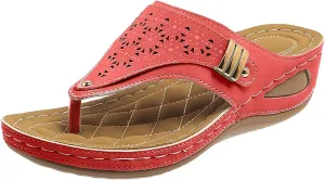 Orthopedic Sandals for Women Arch Support Summer Hollow Platform Wedge Flip-Flops Slip-On Slippers Breathable Walking Beach Shoes