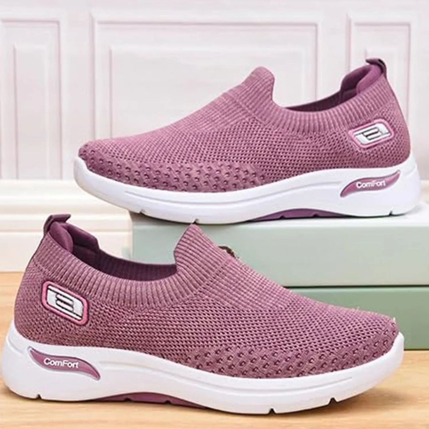 Orthopedic Sneakers for Women Arch Support Slip on Mesh Knitted Walking Shoes Breathable Non-Slip Work Shoes