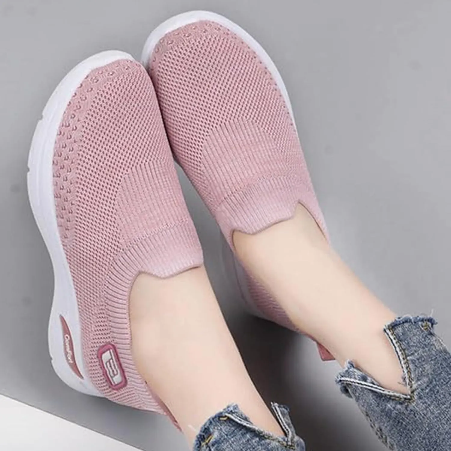 Orthopedic Sneakers for Women Breathable Lightweight Arch Support Air Cushion Slip on Walking Shoes Non Slip Soft Knitted Work Shoes
