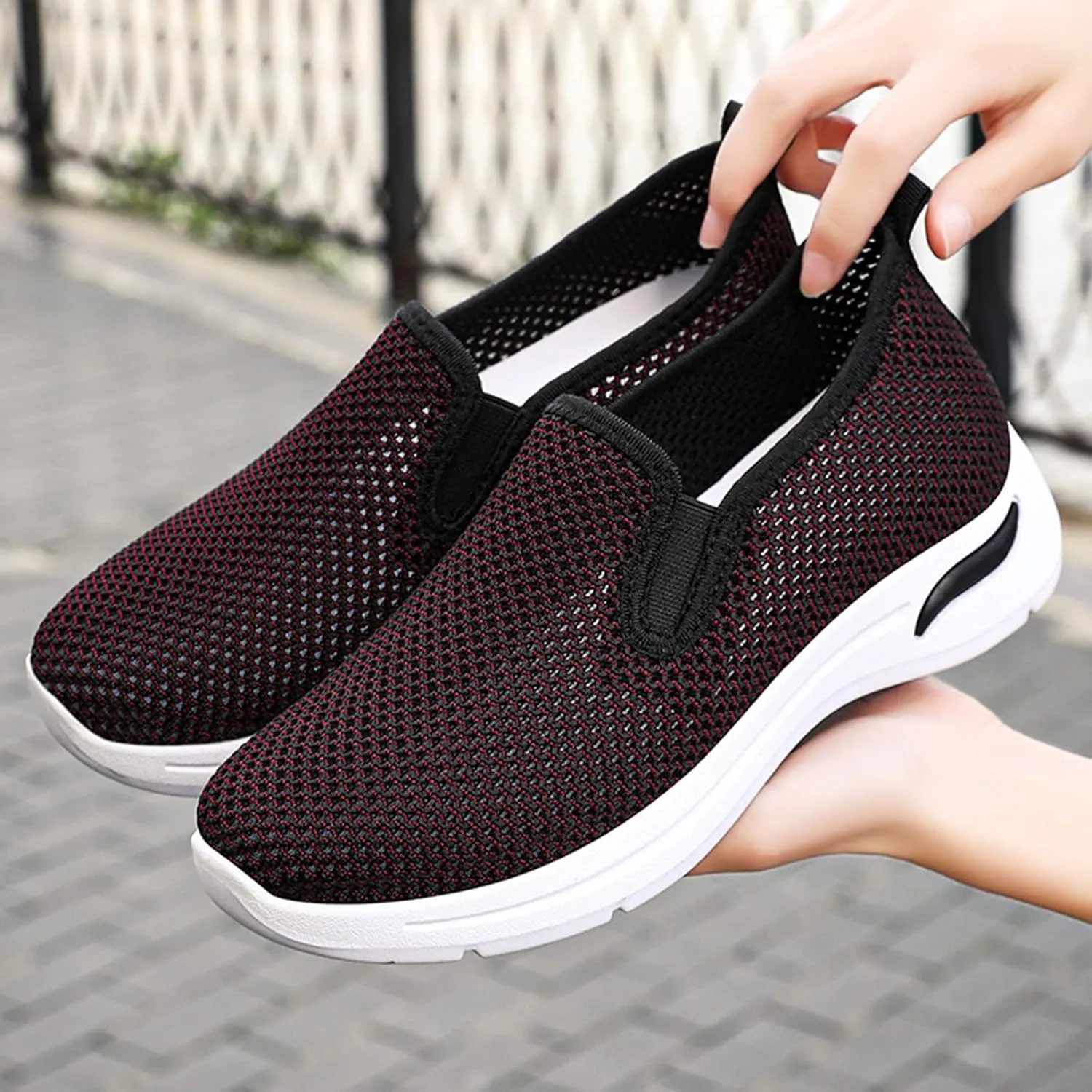 Orthopedic Walking Shoes for Women Soft Sole Slip On Casual Walking Sneakers with Arch Support Summer Mesh Sneakers