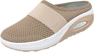 Orthopedic Walking Shoes Mules for Women 2025 Casual Mesh Summer Slip-On Breathable Slippers Closed Toe Diabetic Air-Cushion Slip-On Slides with Arch-Support