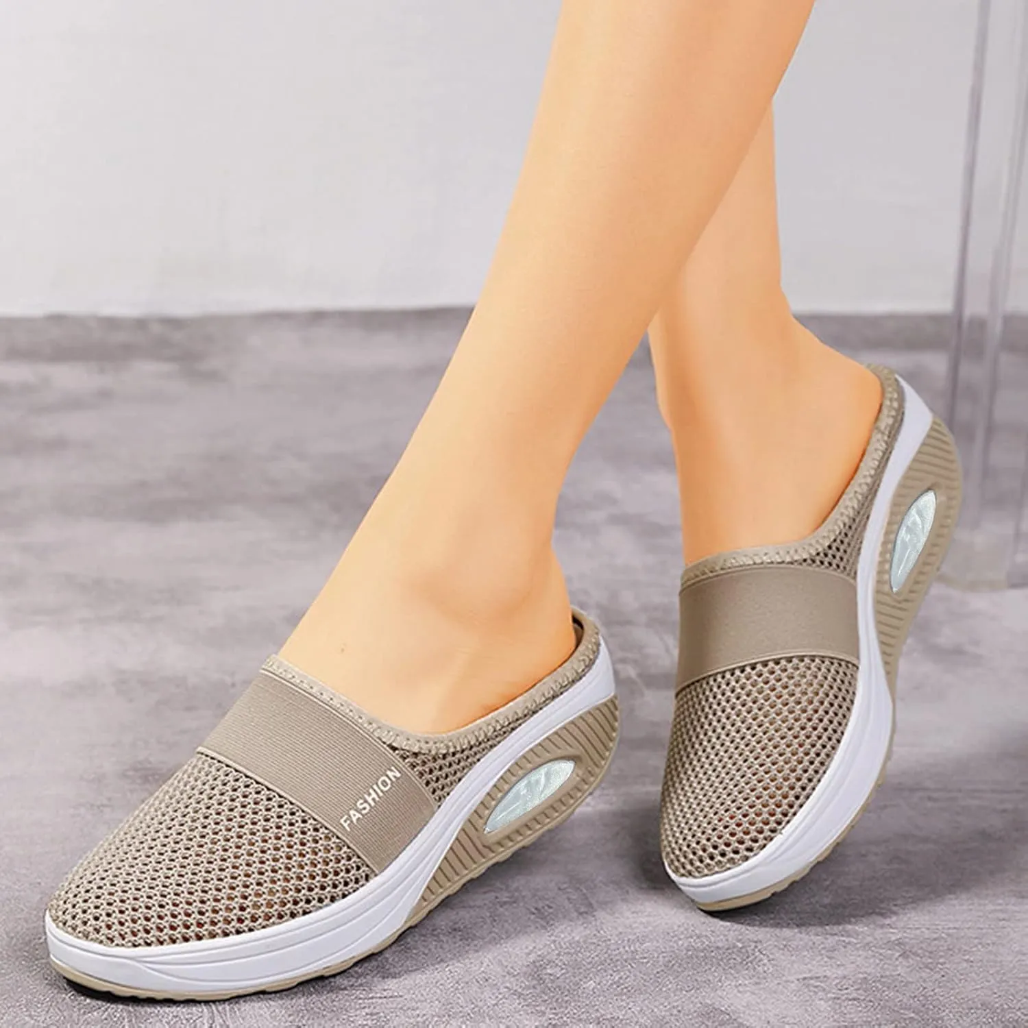 Orthopedic Walking Shoes Mules for Women 2025 Casual Mesh Summer Slip-On Breathable Slippers Closed Toe Diabetic Air-Cushion Slip-On Slides with Arch-Support