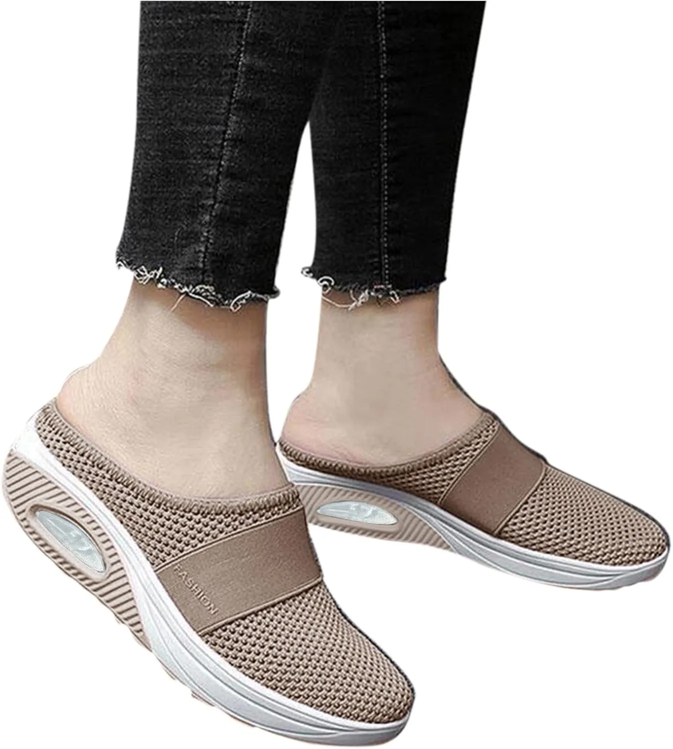 Orthopedic Walking Shoes Mules for Women 2025 Casual Mesh Summer Slip-On Breathable Slippers Closed Toe Diabetic Air-Cushion Slip-On Slides with Arch-Support