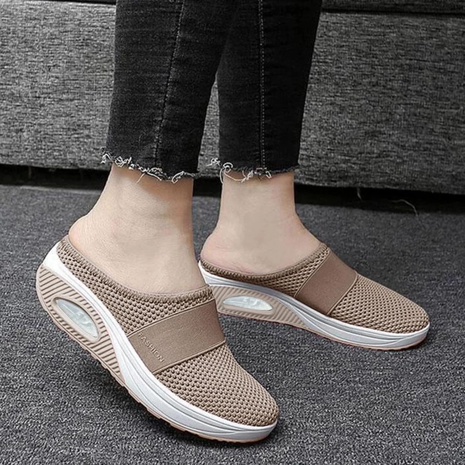 Orthopedic Walking Shoes Mules for Women 2025 Casual Mesh Summer Slip-On Breathable Slippers Closed Toe Diabetic Air-Cushion Slip-On Slides with Arch-Support