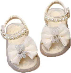 Pearl Bow Sandals for Girls Kids Baby Toddler Rubber Adjusted Strap Water Shoes Pool Beach Summer Shoes Sole Non Slip
