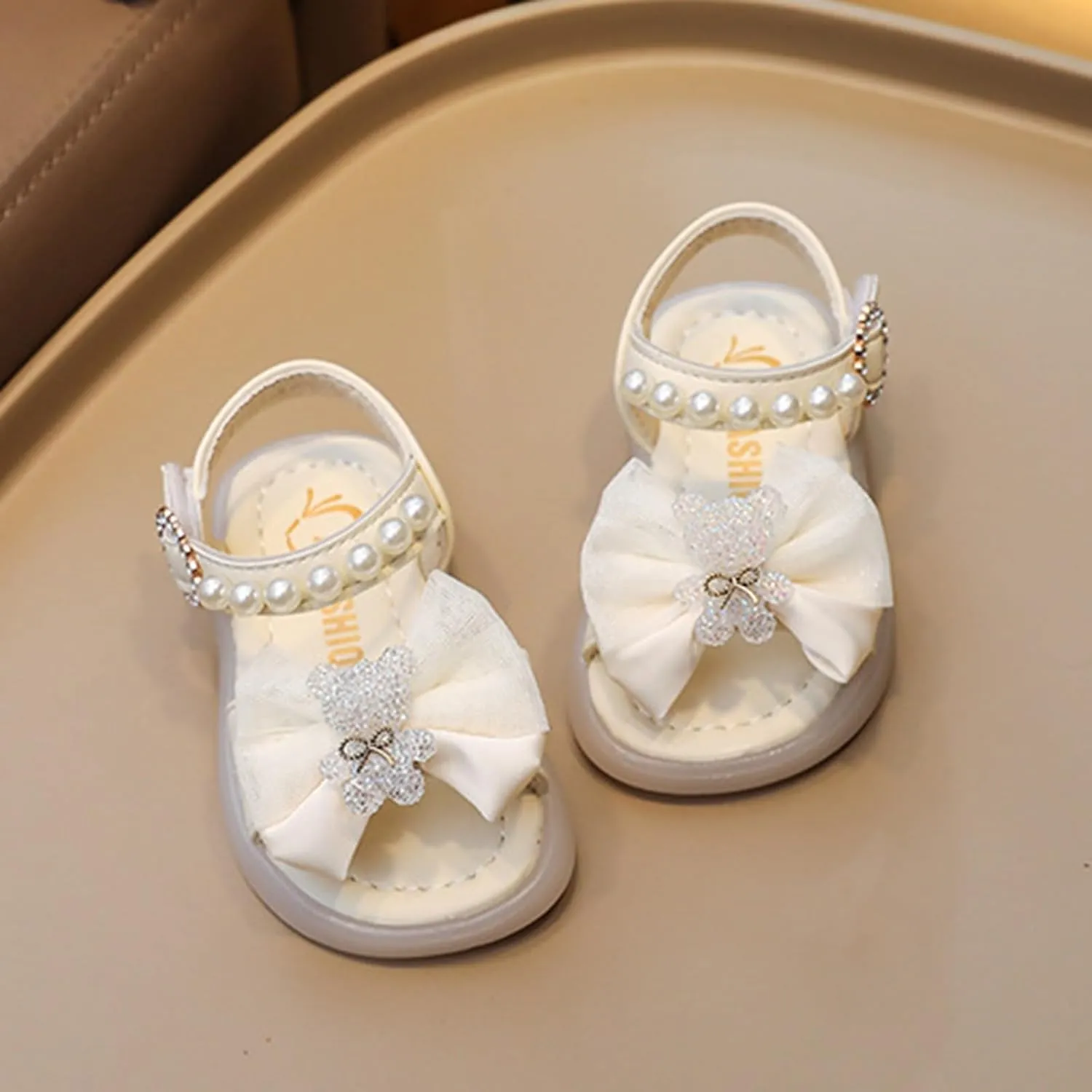 Pearl Bow Sandals for Girls Kids Baby Toddler Rubber Adjusted Strap Water Shoes Pool Beach Summer Shoes Sole Non Slip
