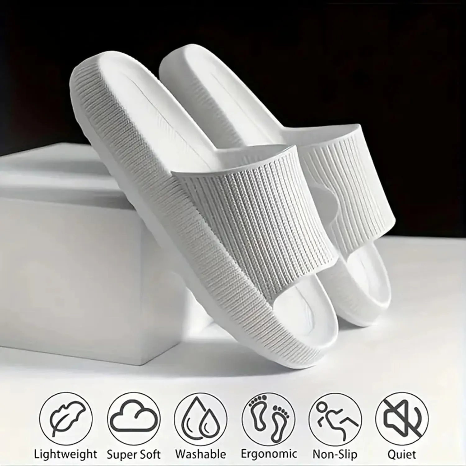 Pillow Slippers for Women and Men Non Slip Quick Drying Cloud Slides for Women with Arch Support Pillow Soft Slip On Sandals House Shower Shoes Cloud Sandals Comfy Indoor Outdoor Slides Unisex