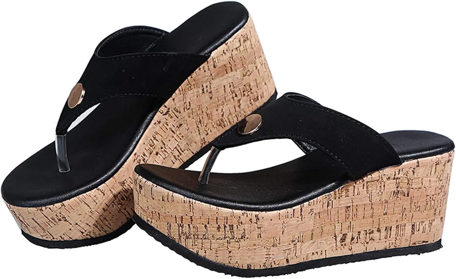 Platform Flip Flop for Women Arch Support Comfortable Soft Cushion Wedge Flip Flops Summer Thong Sandals Casual Shoes (Black, 9.5-10)
