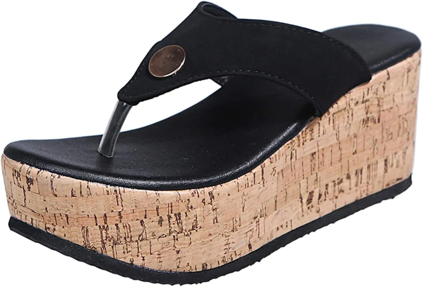 Platform Flip Flop for Women Arch Support Comfortable Soft Cushion Wedge Flip Flops Summer Thong Sandals Casual Shoes (Black, 9.5-10)