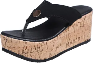 Platform Flip Flop for Women Arch Support Comfortable Soft Cushion Wedge Flip Flops Summer Thong Sandals Casual Shoes (Black, 9.5-10)