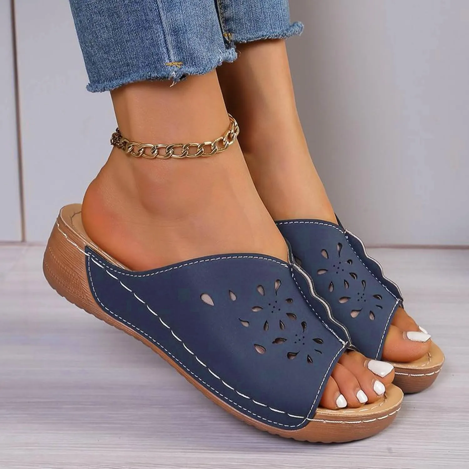 Platform Sandals for Women Open Toe Hollow Out Wedge Orthopedic Arch Support Comfortable Beach Slippers