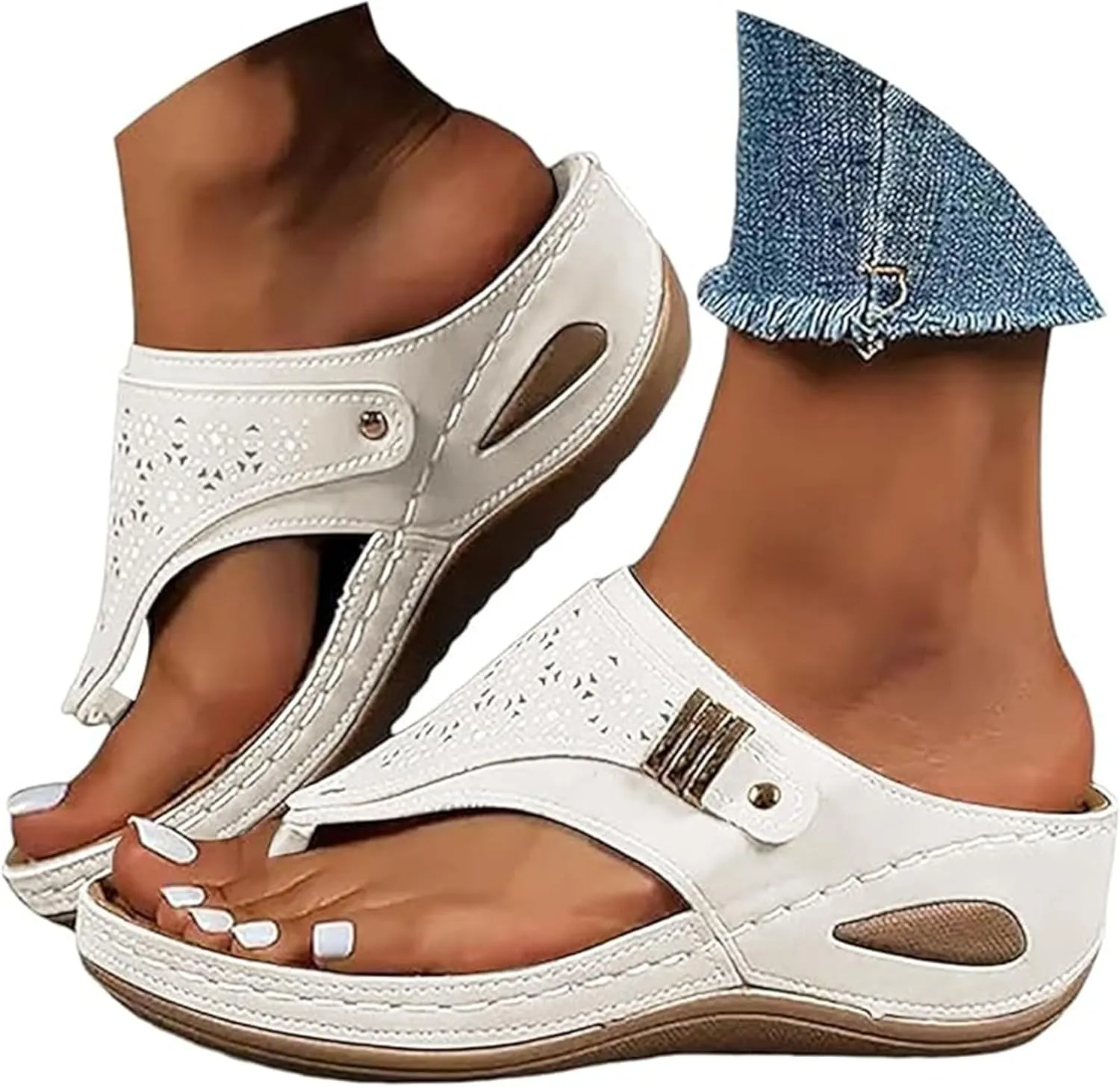 Sandals For Women 2025 Comfortable Walking Orthopedic Slippers Thong Flip Flops Low Wedge Sandals with Arch Support