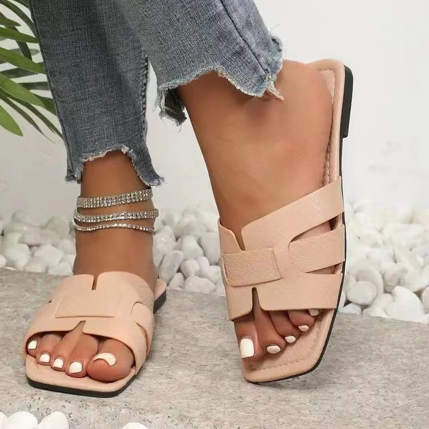 Sandals for Women 2025 Hollow Out Dressy Summer Slides Shoes Fashion Dressy Beach Vacation Shower Sandal