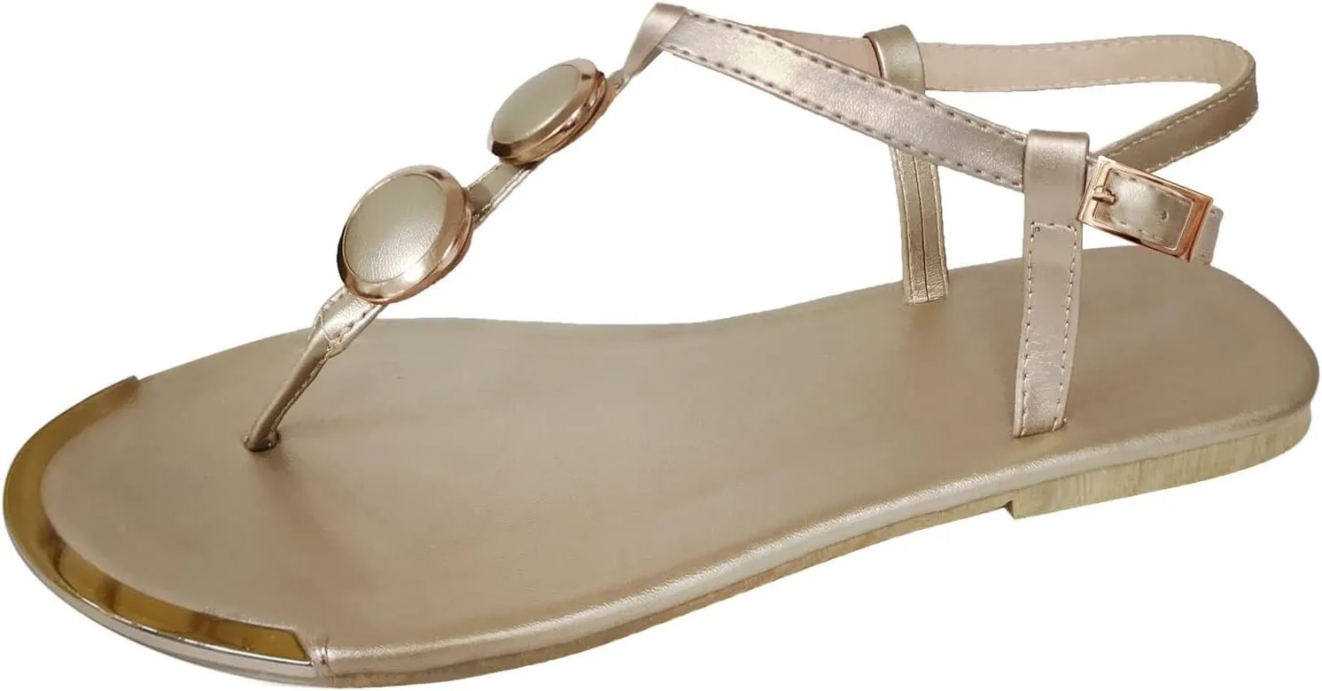 Sandals for Women Dressy Summer, Sandals Women Summer Casual Fashion Beaded Buckle Strap Sandals Beach Flat Flip Flops