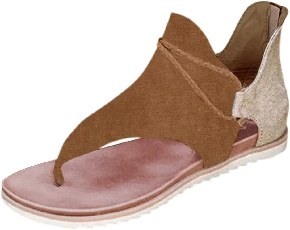 Sandals for Women Flat,Summer Sandals Ladies Fashion Leopard/Zebra/Snake Pattern Flat Heel Slip Ons Sandals with Zipper