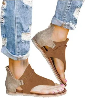 Sandals for Women Flat,Summer Sandals Ladies Fashion Leopard/Zebra/Snake Pattern Flat Heel Slip Ons Sandals with Zipper