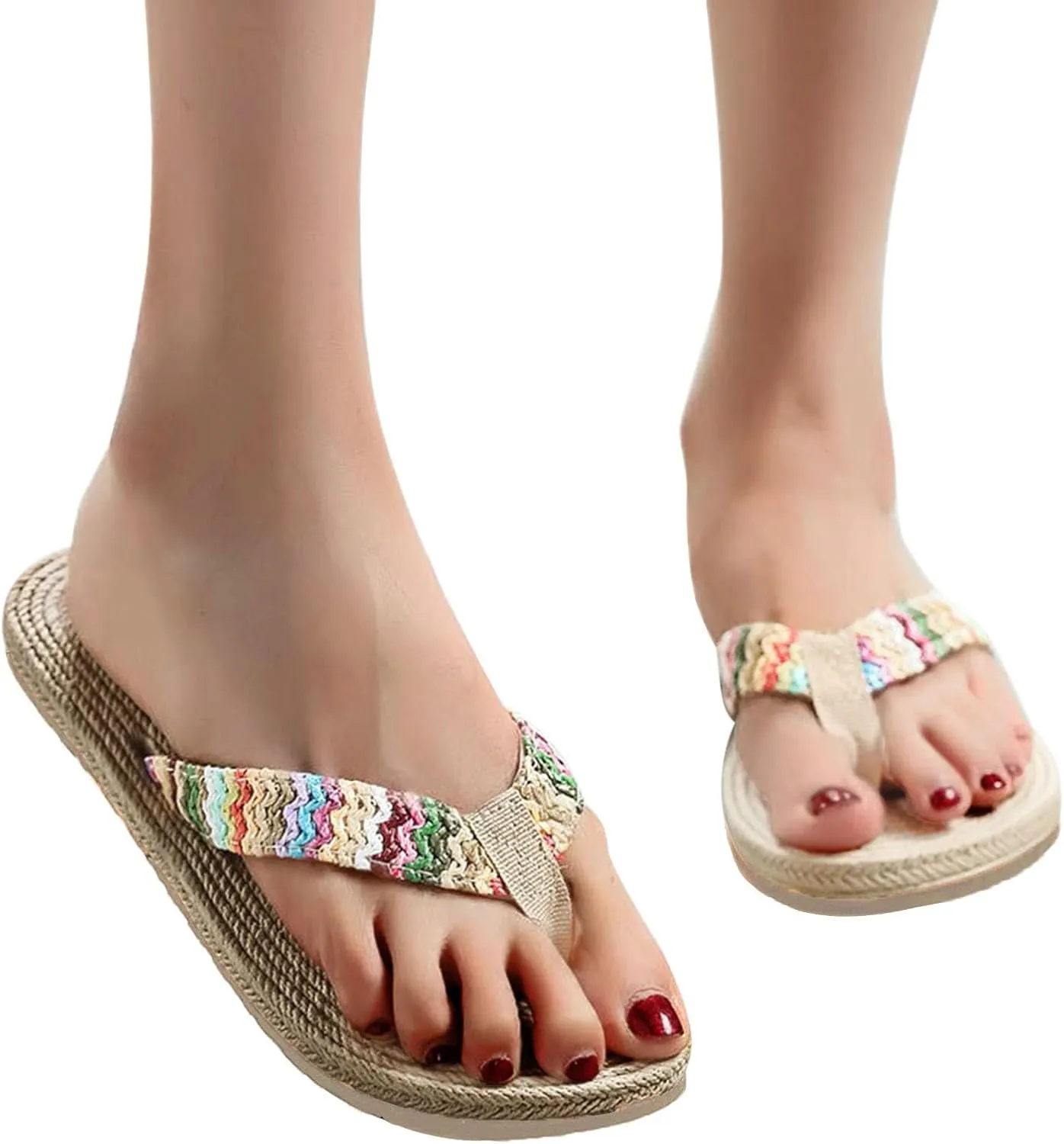 Sandals With Arch Support Slip On Flip-Flops Women's Summer Flat Slippers Colorful Fashion Sandals Spring Beach Casual