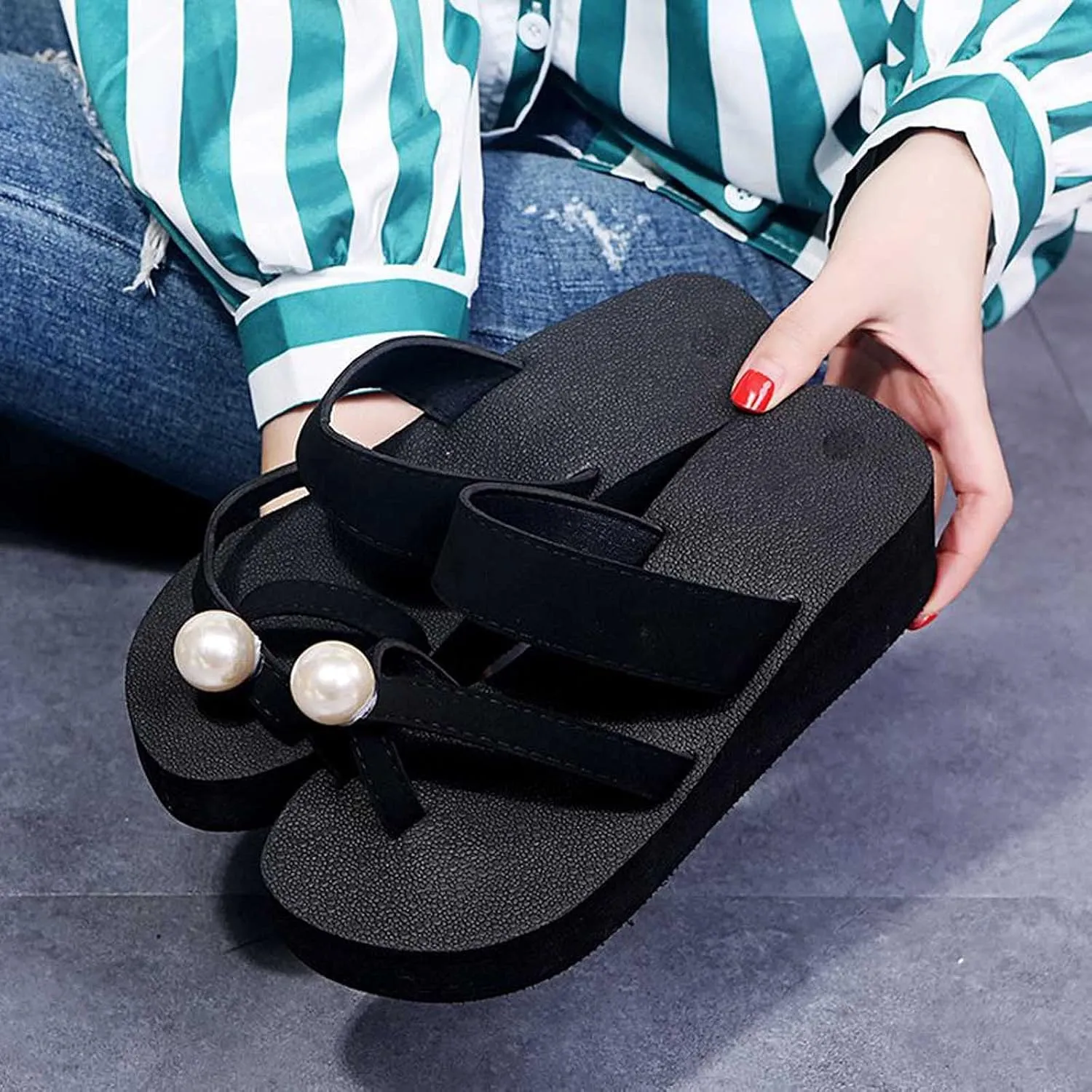 Sandals With Arch Support Slip On Slippers Women's Wedge Fashion Casual Color Flops Diamond Flip Women's slipper