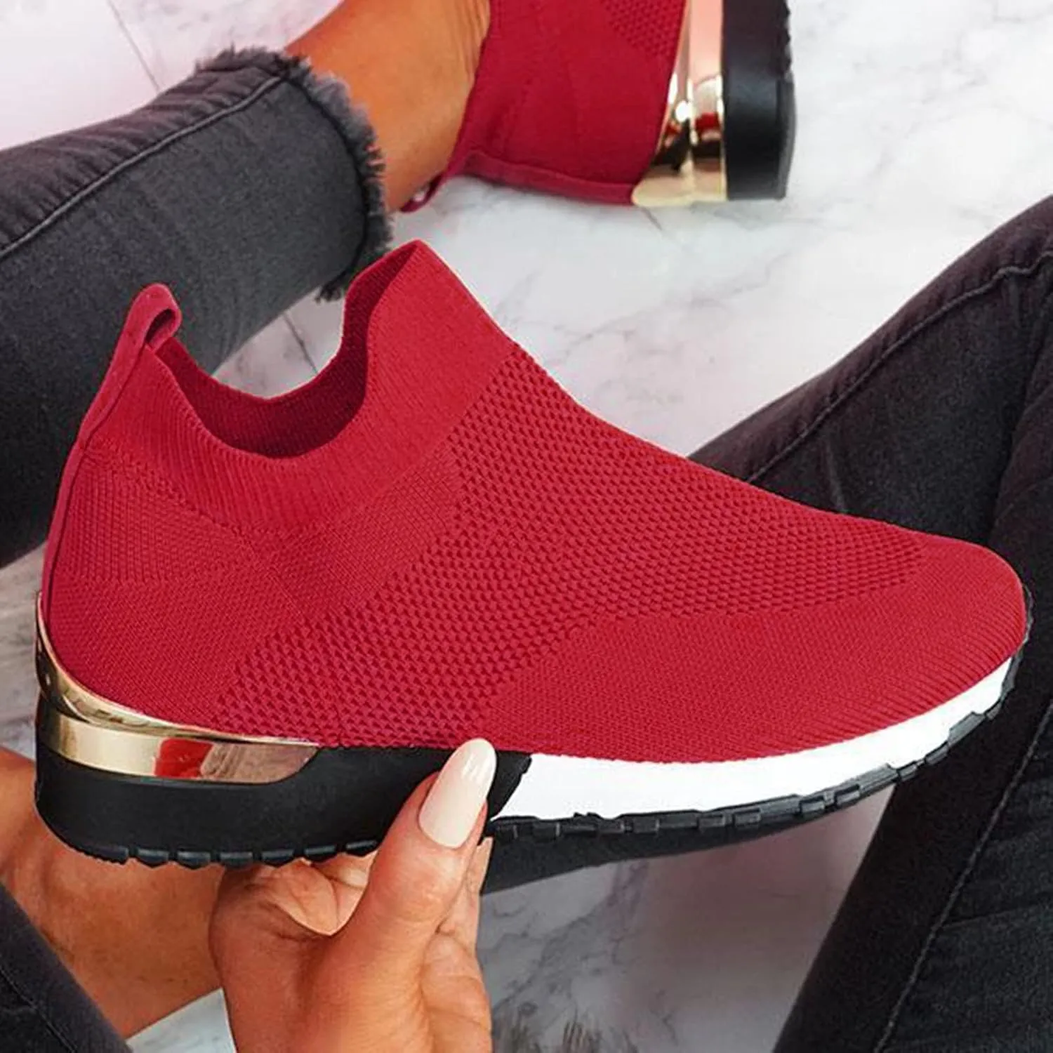 SBGMoSJ Sneakers for Womens Slip On Shoes Women Wide Winter Gym Shoes Women Weightlifting Running Sneakers for Women 2023 Zapato Antiderrapante Mujer
