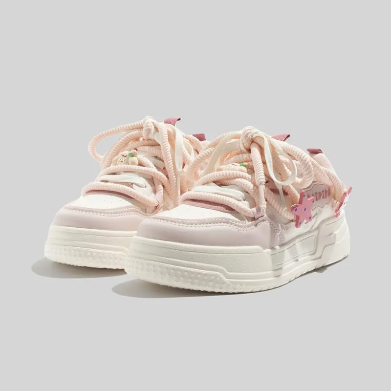 Star Shoes Walking Sneakers for Women Platform White Shoes Soft Comfortable Cute Star Sheep Decor US4-8