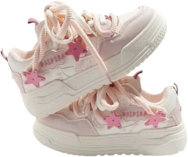 Star Shoes Walking Sneakers for Women Platform White Shoes Soft Comfortable Cute Star Sheep Decor US4-8