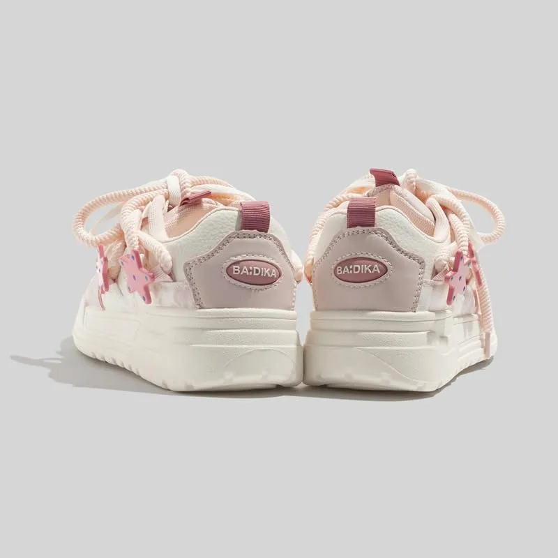 Star Shoes Walking Sneakers for Women Platform White Shoes Soft Comfortable Cute Star Sheep Decor US4-8
