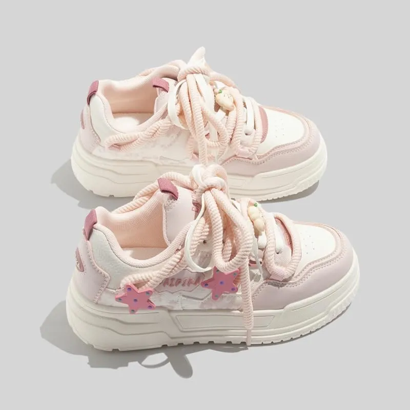Star Shoes Walking Sneakers for Women Platform White Shoes Soft Comfortable Cute Star Sheep Decor US4-8