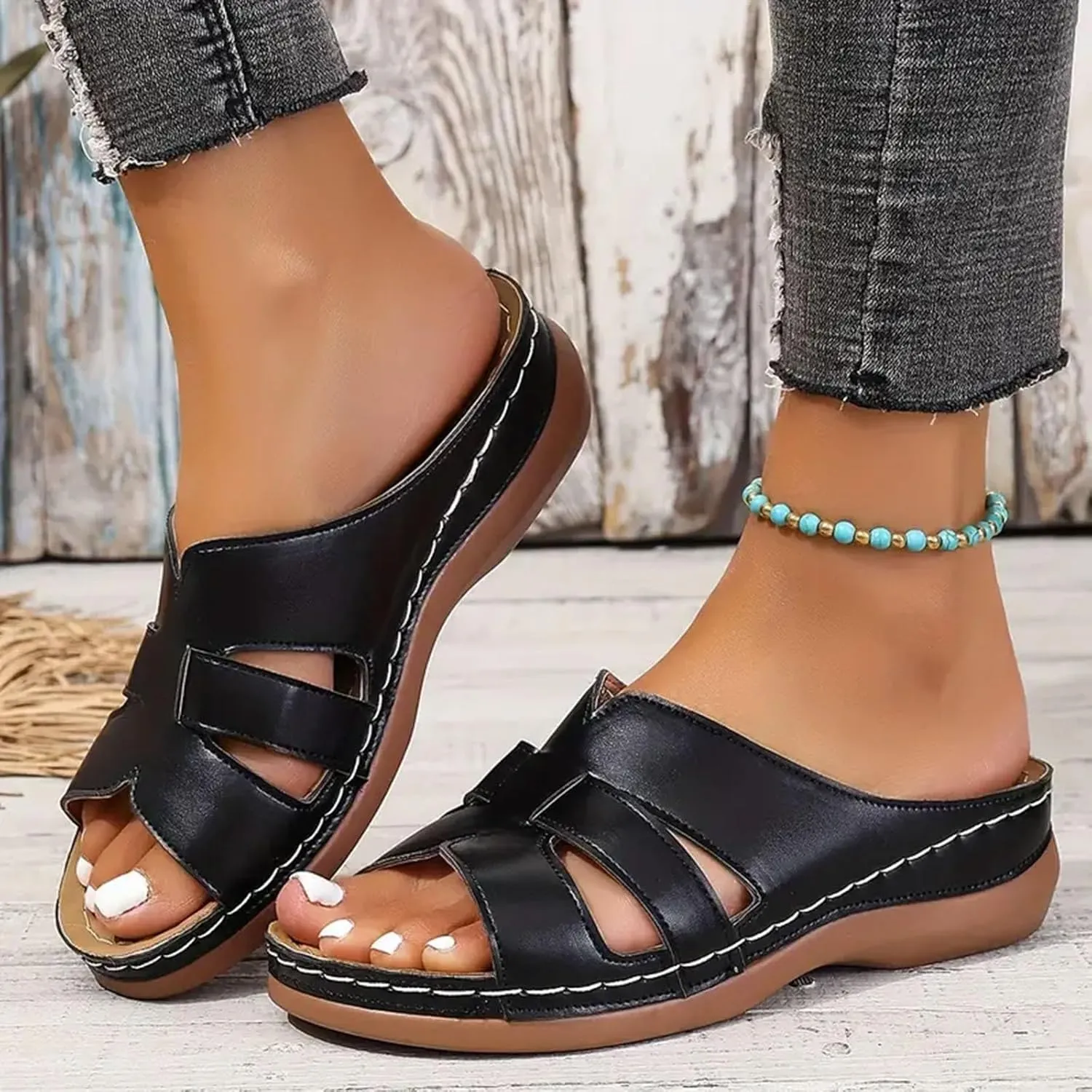 Summer Orthopedic Sandals for Women 2025 Dressy Vintage Flats Slippers Breathable Non-Slip Open Toe Sandals Walking Beach Shoes