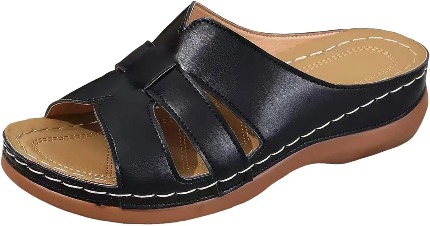 Summer Orthopedic Sandals for Women 2025 Dressy Vintage Flats Slippers Breathable Non-Slip Open Toe Sandals Walking Beach Shoes