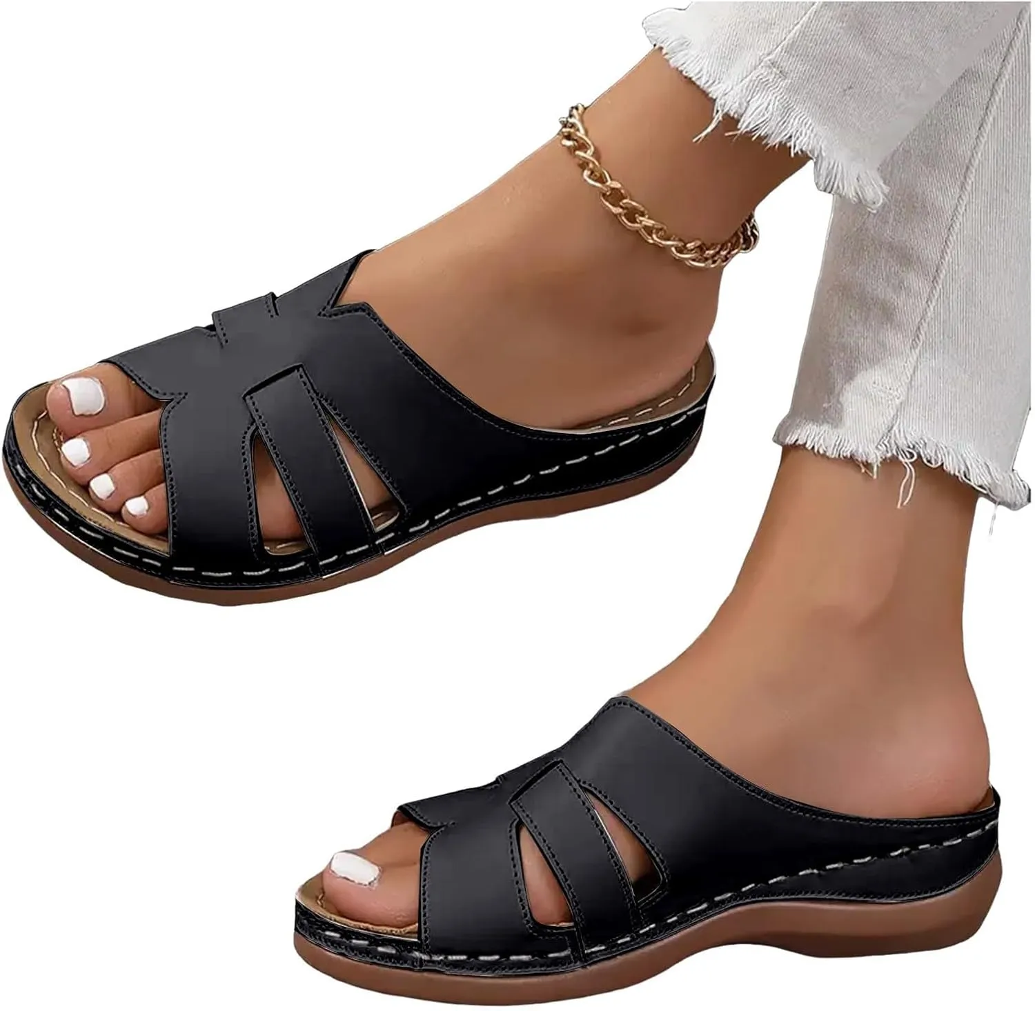Summer Orthopedic Sandals for Women 2025 Dressy Vintage Flats Slippers Breathable Non-Slip Open Toe Sandals Walking Beach Shoes