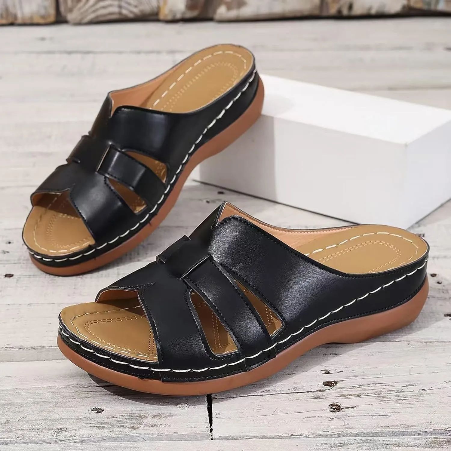 Summer Orthopedic Sandals for Women 2025 Dressy Vintage Flats Slippers Breathable Non-Slip Open Toe Sandals Walking Beach Shoes