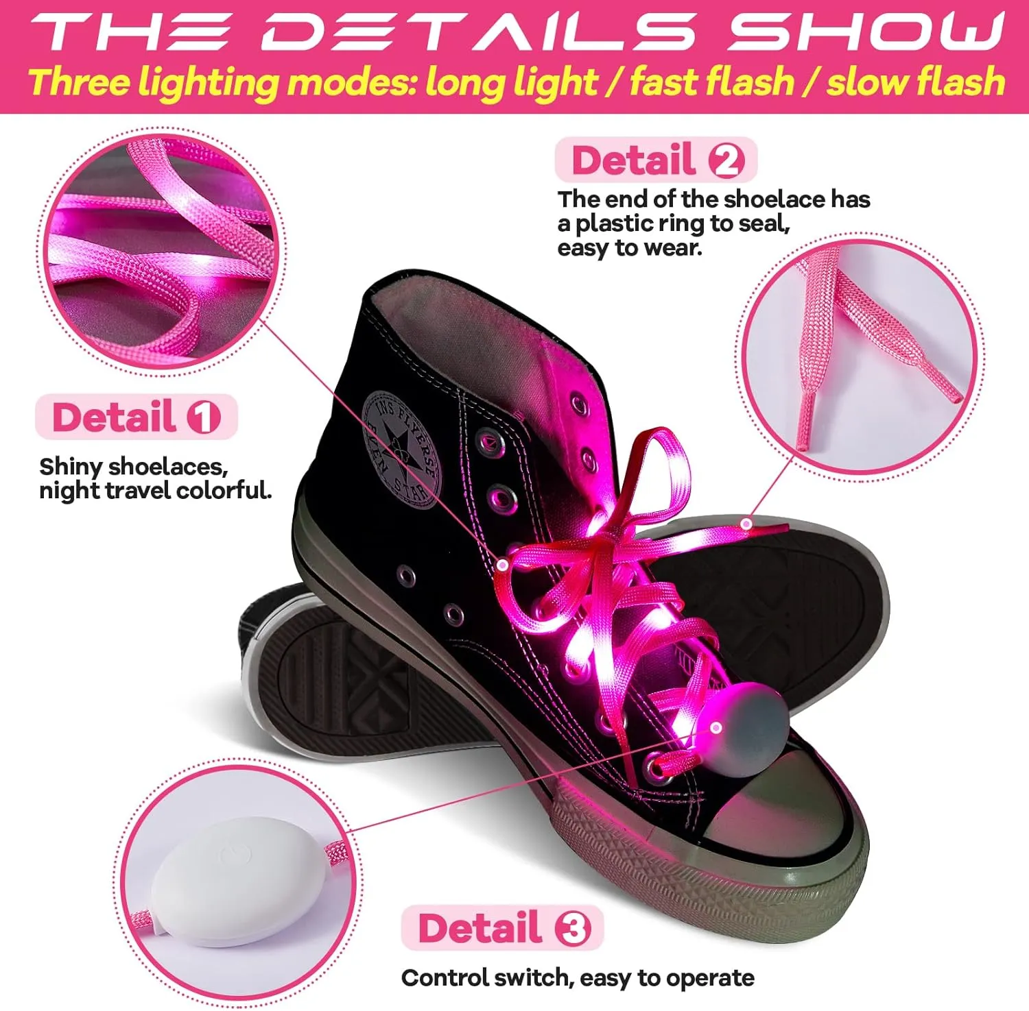 Syhood LED Light Up Shoe Laces Nylon LED Shoelaces with Flashing Shoe Laces for Party Favors Hip-hop Dancing