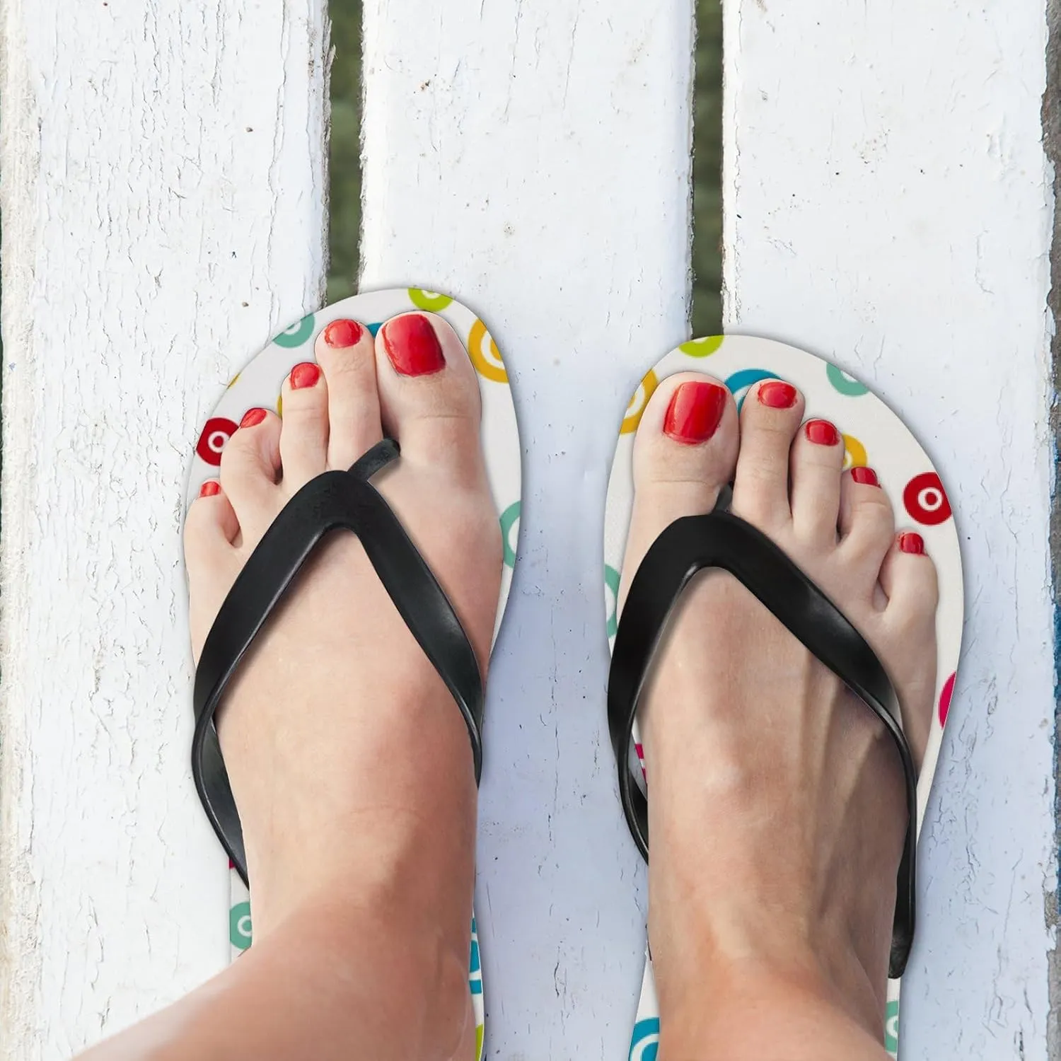 Thong Slippers Flip Flops for Women - Colorful Polka Dot Casual Flat Slide Beach Slippers Sandals Shower Shoes