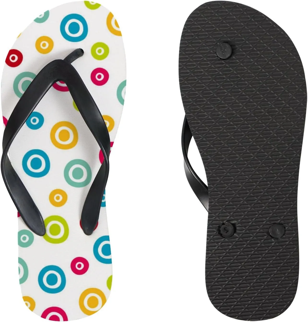 Thong Slippers Flip Flops for Women - Colorful Polka Dot Casual Flat Slide Beach Slippers Sandals Shower Shoes