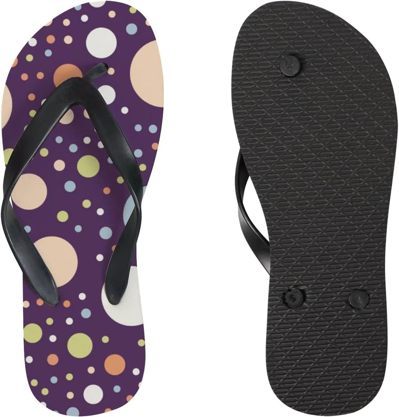 Thong Slippers Flip Flops for Women - Colorful Polka Dots Casual Flat Slide Beach Slippers Sandals Shower Shoes