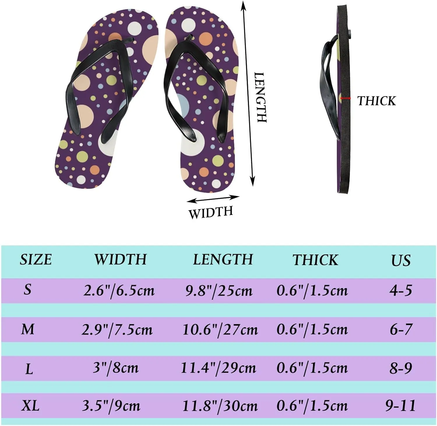 Thong Slippers Flip Flops for Women - Colorful Polka Dots Casual Flat Slide Beach Slippers Sandals Shower Shoes