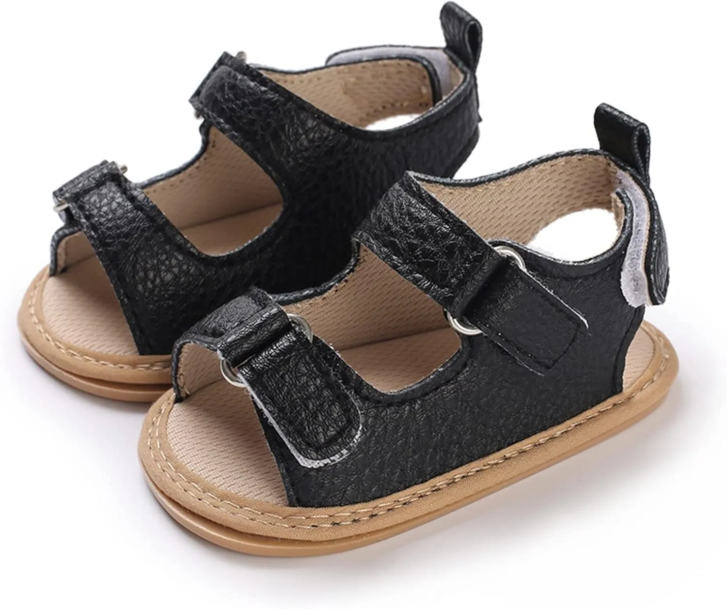 Toddler Baby Infant Barefoot Flat Sandals Leather 2 Buckle Strap Open Toe Wide Shoes Newborn Summer Sole Rubber Shoes