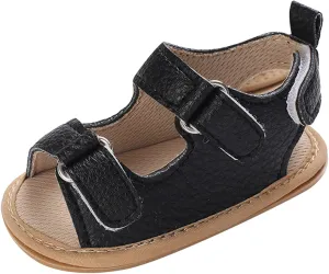 Toddler Baby Infant Barefoot Flat Sandals Leather 2 Buckle Strap Open Toe Wide Shoes Newborn Summer Sole Rubber Shoes
