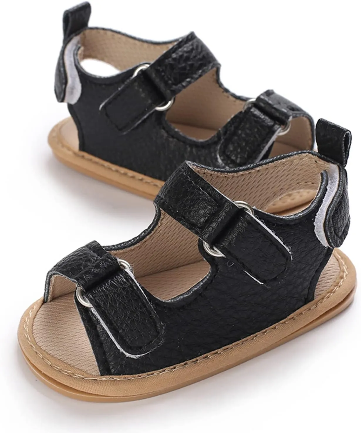 Toddler Baby Infant Barefoot Flat Sandals Leather 2 Buckle Strap Open Toe Wide Shoes Newborn Summer Sole Rubber Shoes