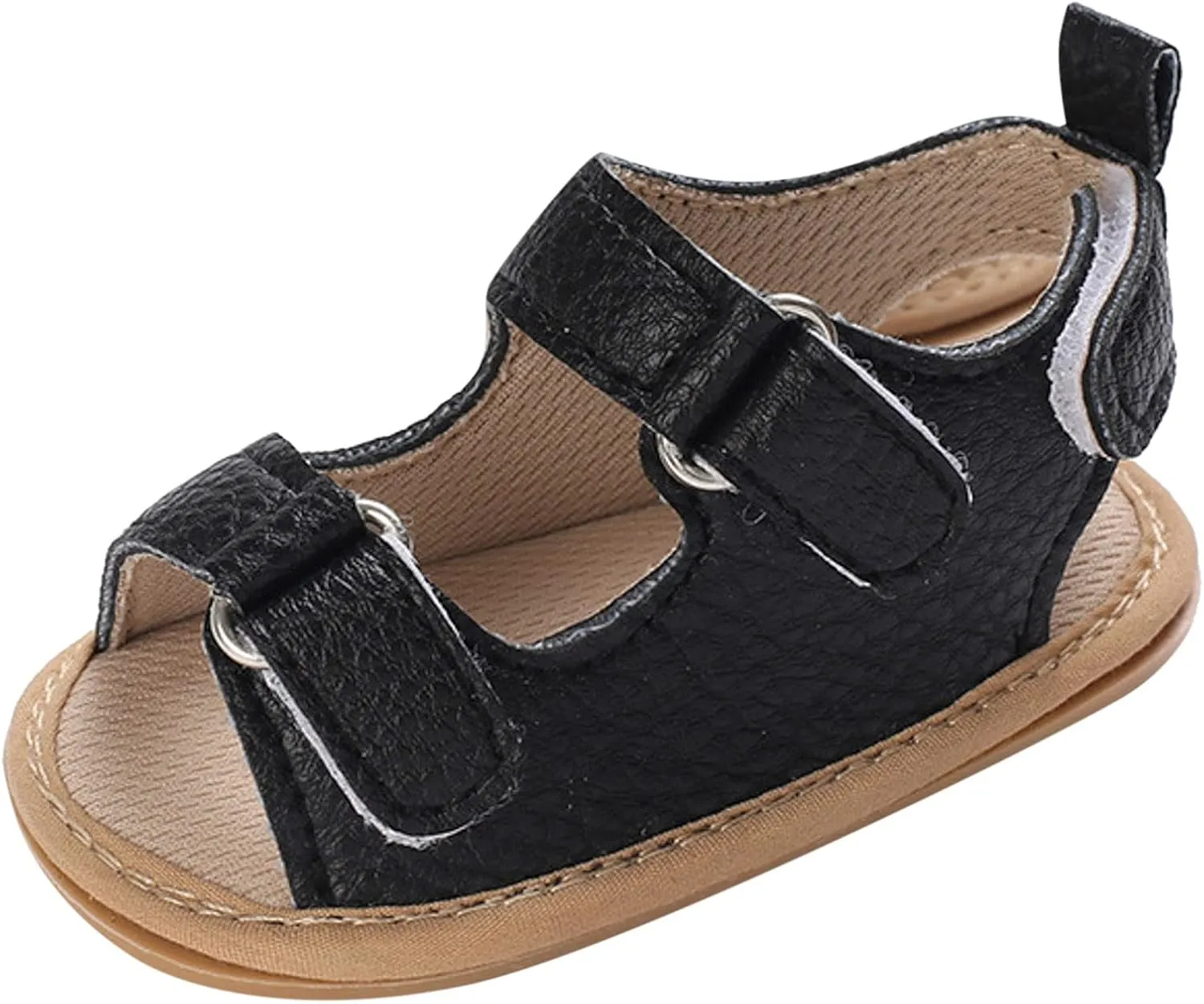 Toddler Baby Infant Barefoot Flat Sandals Leather 2 Buckle Strap Open Toe Wide Shoes Newborn Summer Sole Rubber Shoes