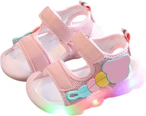 Toddler Girls Boys Light Up Sandals, Lightweight Non Slip Adjustable Strap Open Toe Beach Water Shoes for Kids