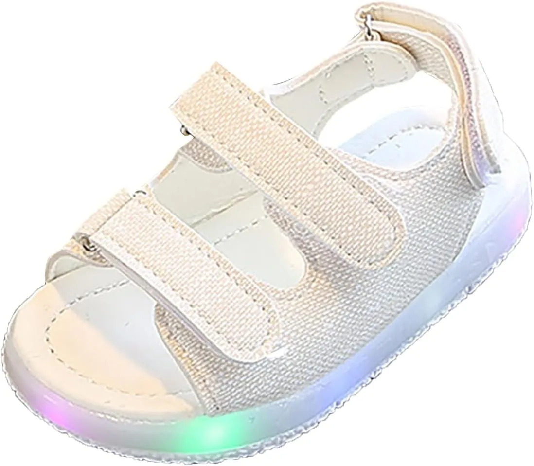 Toddler Girls Light Up Sandals, Slip On Non Slip Adjustable Strap Open Toe Beach Water Shoes, Kids Luminous Sandals