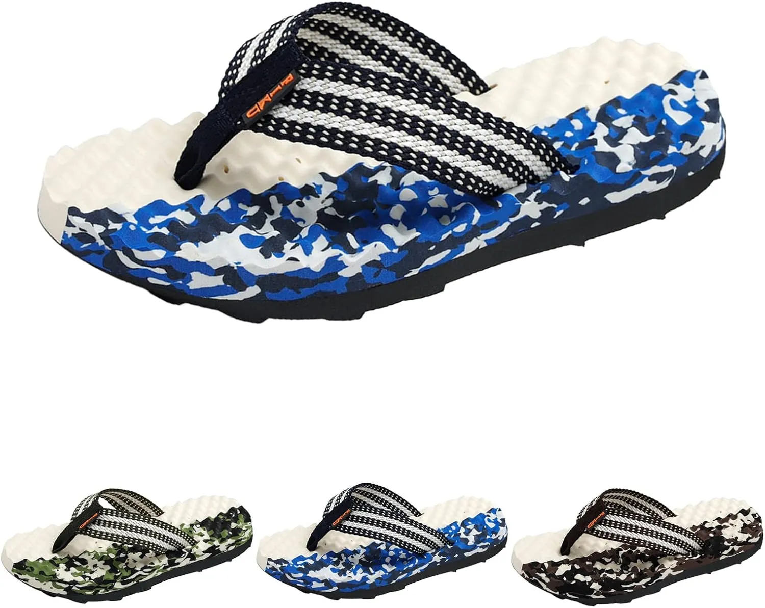 Trailblazer Sandals Fashion Summer Men Flip Flops Flat Bottom and Non Slip Light Slip On Comfortable Colorblock Camouflage Pattern Beach Slippers (Dark Blue, 10)