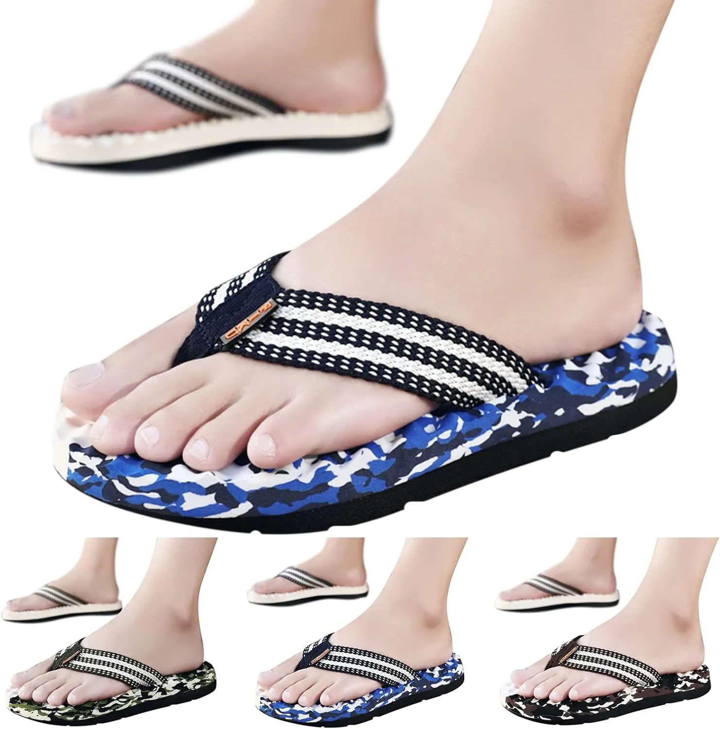 Trailblazer Sandals Fashion Summer Men Flip Flops Flat Bottom and Non Slip Light Slip On Comfortable Colorblock Camouflage Pattern Beach Slippers (Dark Blue, 10)