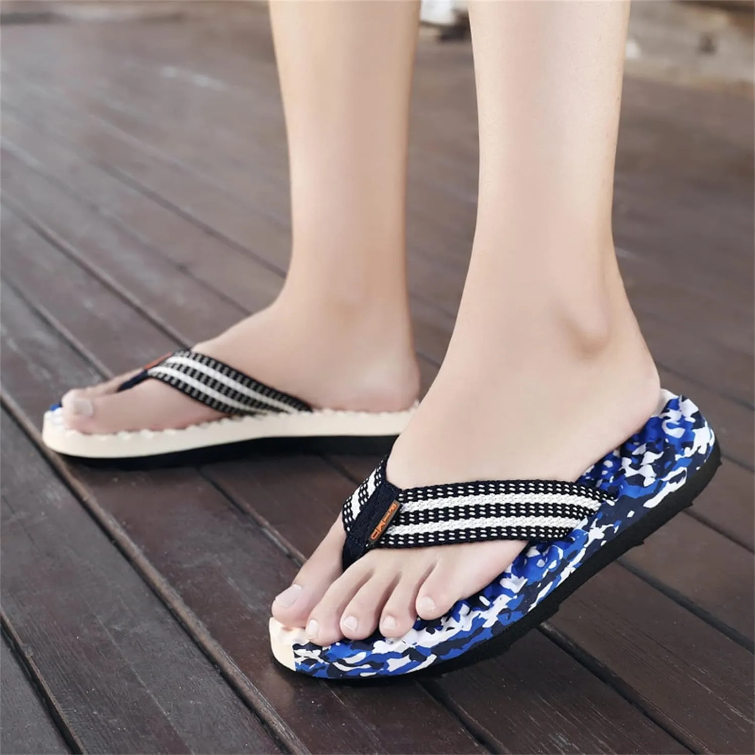 Trailblazer Sandals Fashion Summer Men Flip Flops Flat Bottom and Non Slip Light Slip On Comfortable Colorblock Camouflage Pattern Beach Slippers (Dark Blue, 10)