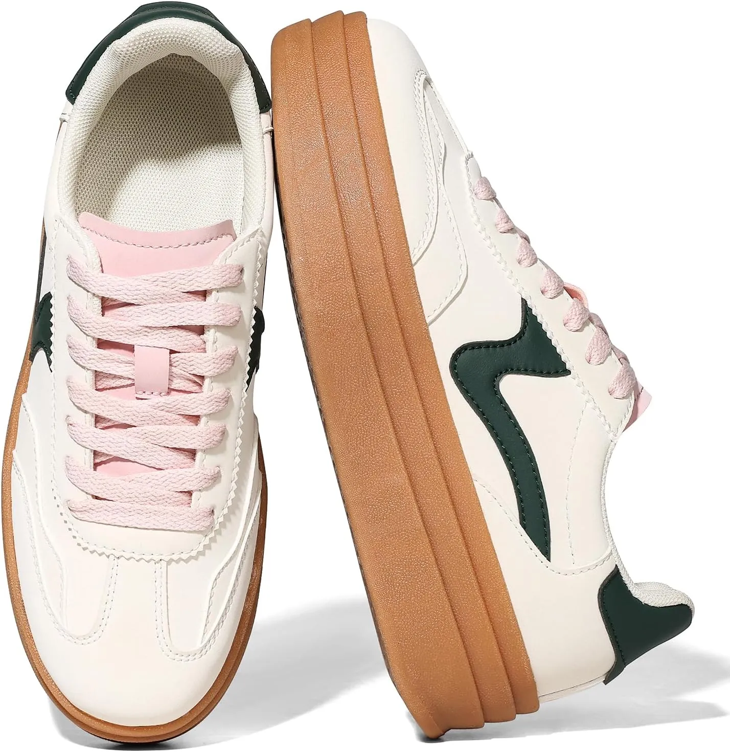 Tscoyuki Platform Women's Fashion Sneakers Casual Spring Shoes Non Slip Lightweight Walking Shoes Lace-Up Thick Sole Chunky Tennis Shoe