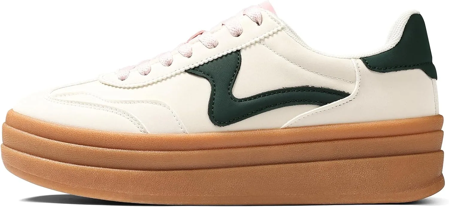 Tscoyuki Platform Women's Fashion Sneakers Casual Spring Shoes Non Slip Lightweight Walking Shoes Lace-Up Thick Sole Chunky Tennis Shoe