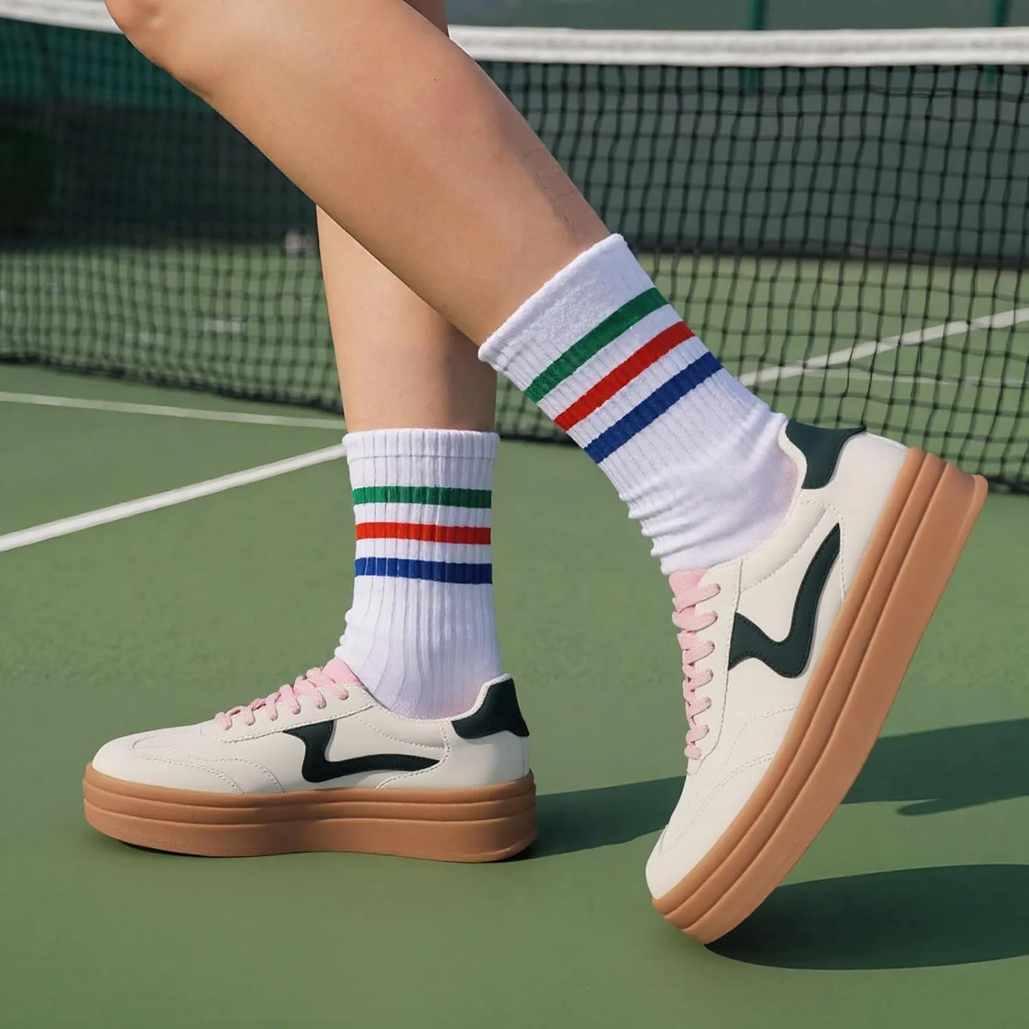 Tscoyuki Platform Women's Fashion Sneakers Casual Spring Shoes Non Slip Lightweight Walking Shoes Lace-Up Thick Sole Chunky Tennis Shoe